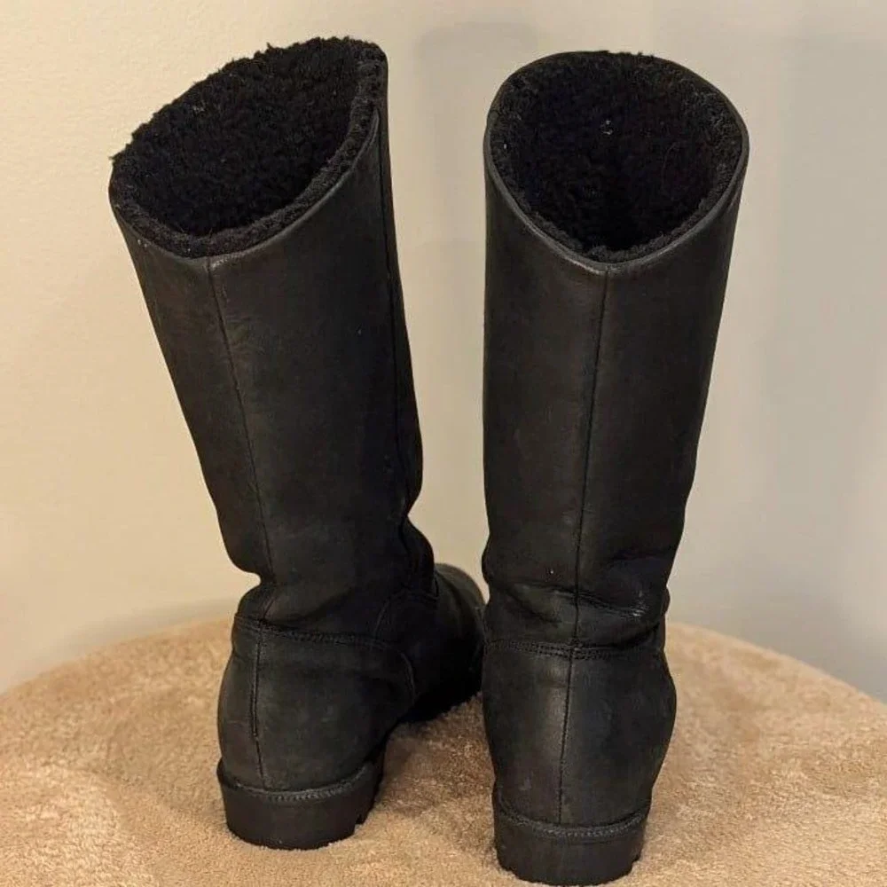 Boho Moto Black Slouch‎ Leather Tall Boots Sandra Miller Vintage Women's 8.5